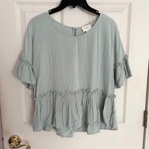 Everly Sage Ruffle Peplum Blouse